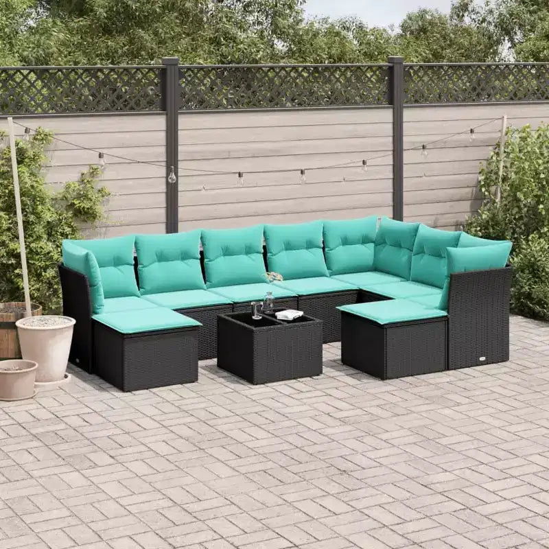 vidaXL Salon de jardin 10 pcs avec coussins résine tressée noir