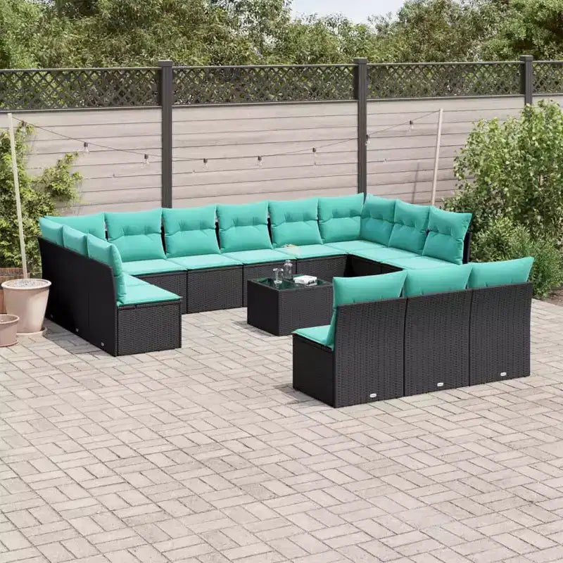 vidaXL Salon de jardin 14 pièces avec coussins en résine tressée noire