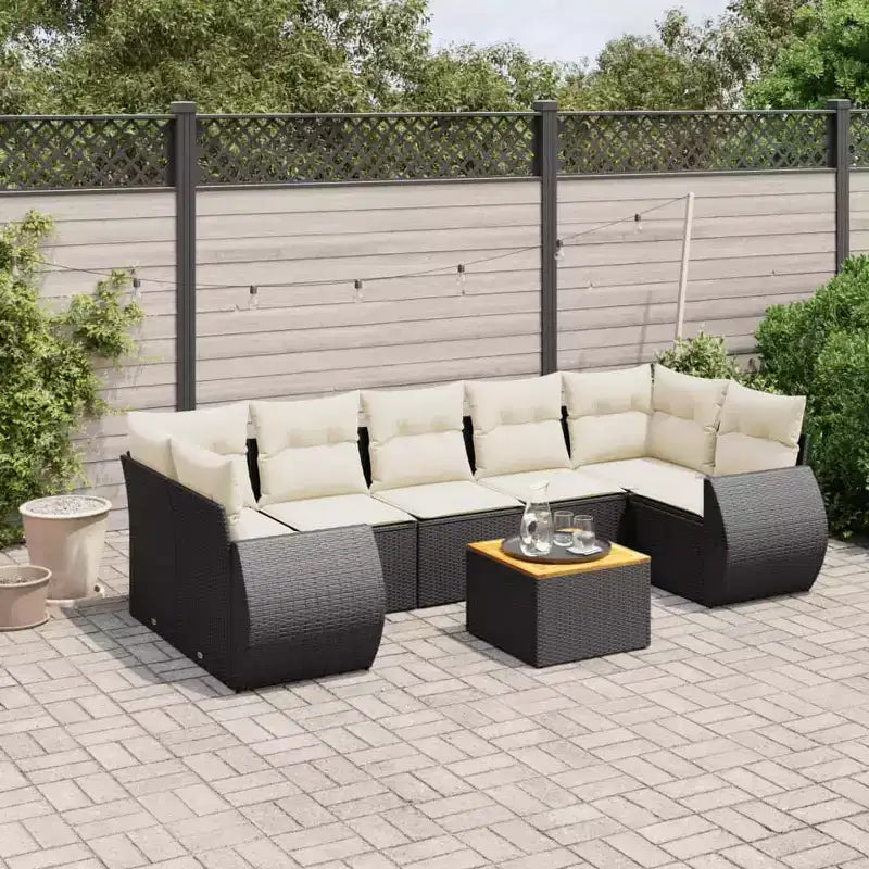 vidaXL Salon de jardin 8 pcs avec coussins résine tressée noir