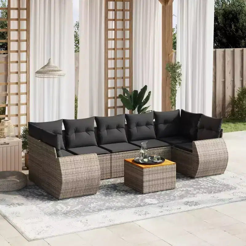 vidaXL Salon de jardin 8 pcs avec coussins résine tressée noir