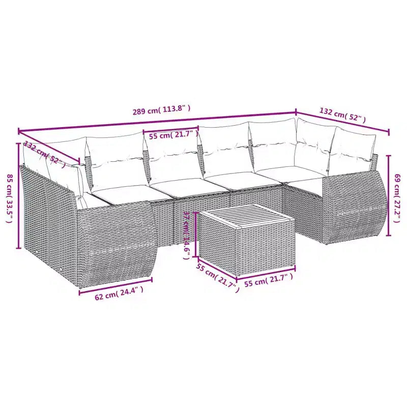 vidaXL Salon de jardin 8 pcs avec coussins résine tressée noir