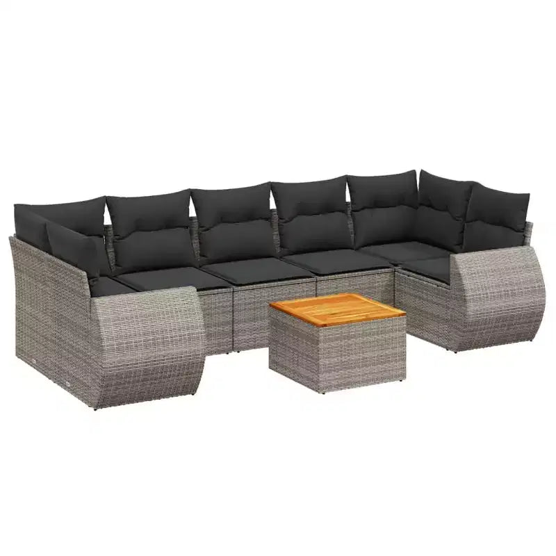 vidaXL Salon de jardin 8 pcs avec coussins résine tressée noir