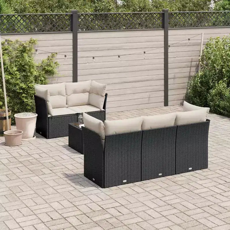vidaXL Salon de jardin 6 pièces avec coussins en résine tressée Noir et crème