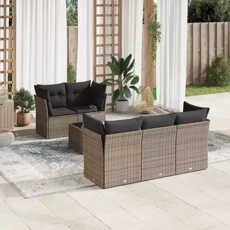 vidaXL Salon de jardin 6 pièces avec coussins en résine tressée Noir et crème