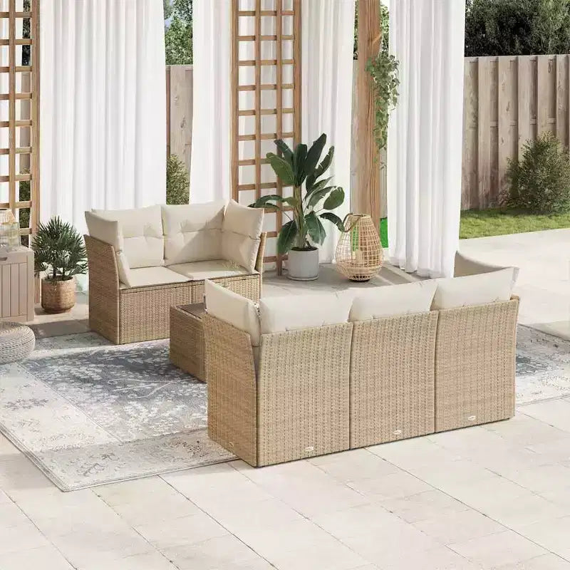 vidaXL Salon de jardin 6 pièces avec coussins en résine tressée Noir et crème