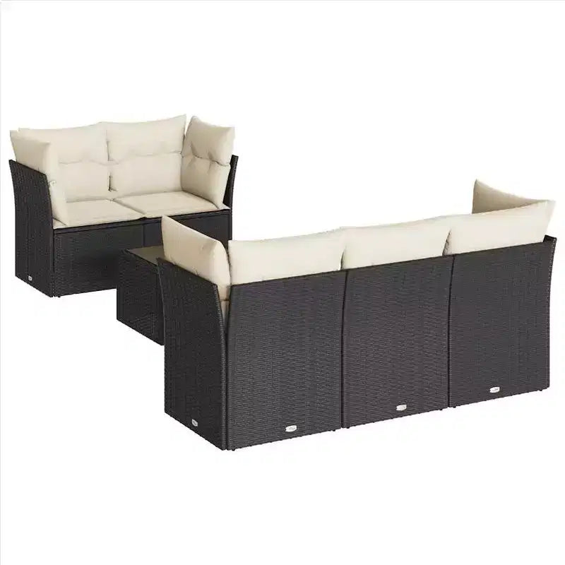 vidaXL Salon de jardin 6 pièces avec coussins en résine tressée Noir et crème
