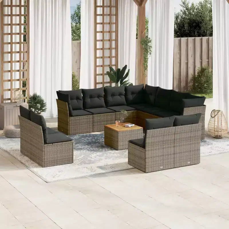 vidaXL Salon de jardin avec coussins, 12 pièces, résine tressée