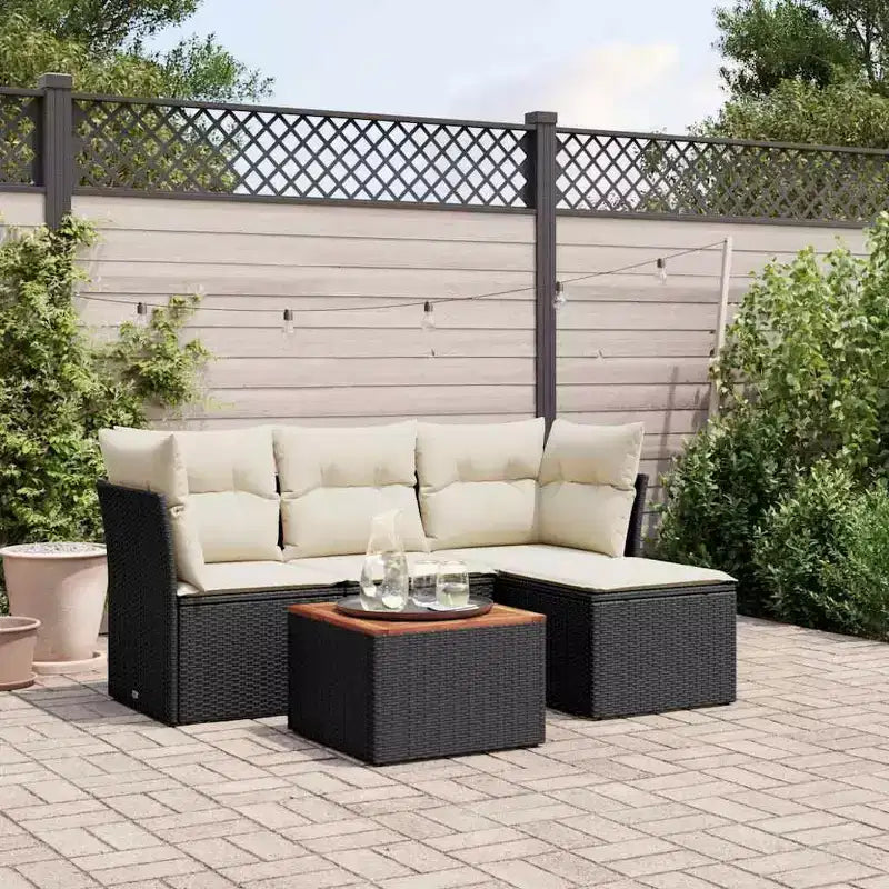 vidaXL Salon de jardin avec coussins, mobilier d'extérieur 5 pièces en poly rotin