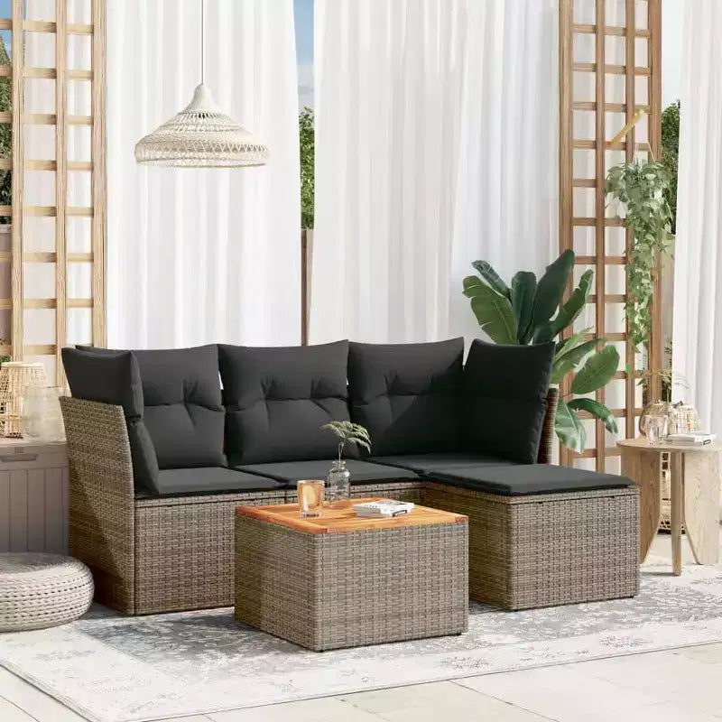 vidaXL Salon de jardin avec coussins, mobilier d'extérieur 5 pièces en poly rotin