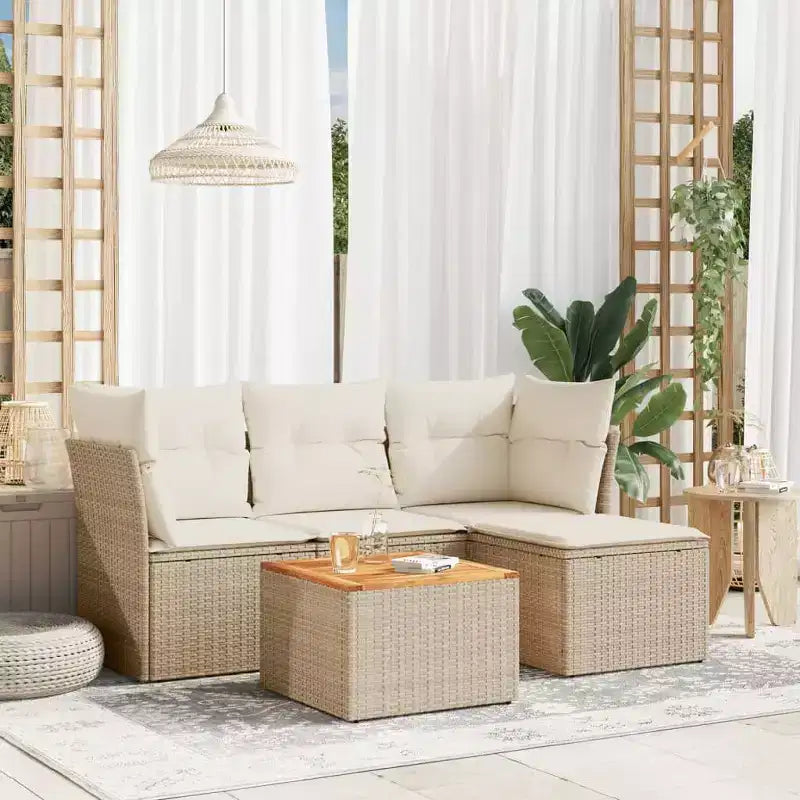 vidaXL Salon de jardin avec coussins, mobilier d'extérieur 5 pièces en poly rotin