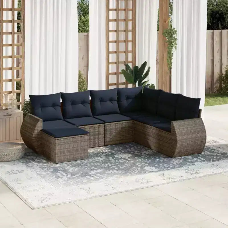 vidaXL Ensemble de canapés de jardin Noir, Bleu - Gris et bleu avec table