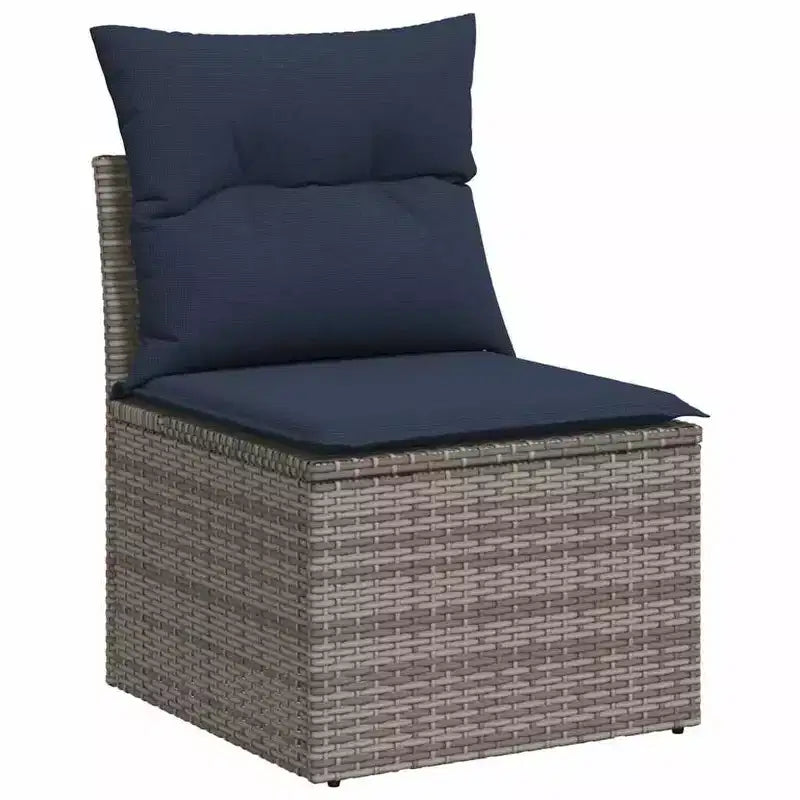 vidaXL Salon de jardin noir, Rotin PE bleu, acier enduit de poudre, polyester - Gris et bleu Sans table
