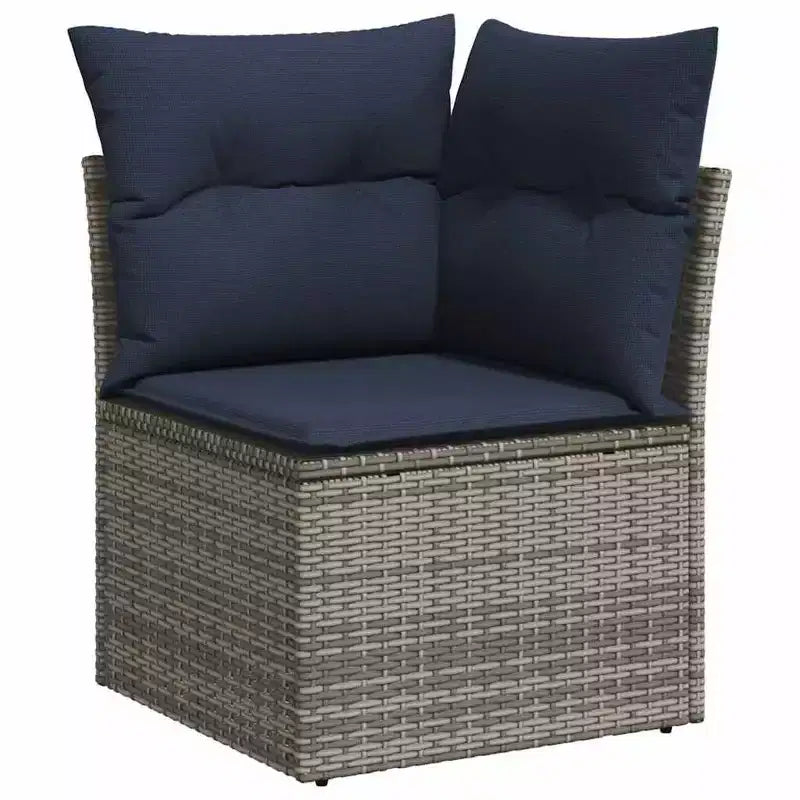 vidaXL Salon de jardin noir, Rotin PE bleu, acier enduit de poudre, polyester - Gris et bleu Sans table