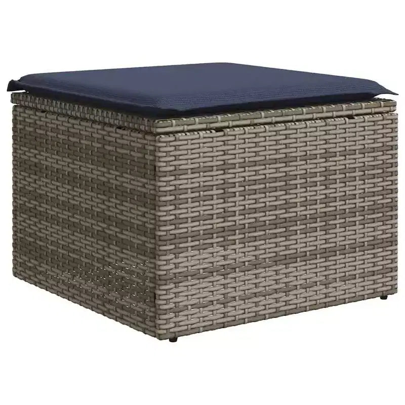 vidaXL Salon de jardin noir, Rotin PE bleu, acier enduit de poudre, polyester - Gris et bleu Sans table