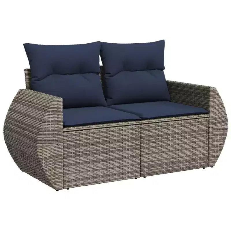 vidaXL Salon de jardin noir, Rotin PE bleu, acier enduit de poudre, polyester - Gris et bleu Sans table