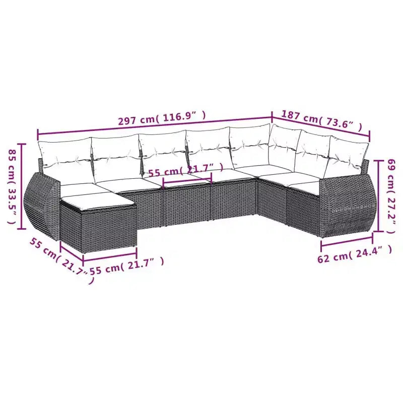 vidaXL Salon de jardin noir, Rotin PE bleu, acier enduit de poudre, polyester - Gris et bleu Sans table