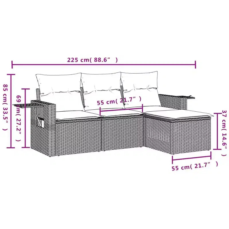 vidaXL Salon de jardin en rotin PE noir, acier poudré Standard