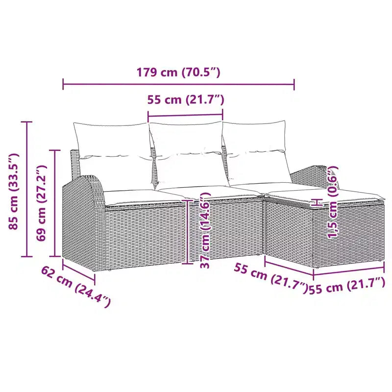 vidaXL Salon de jardin avec coussins 4 pcs Résine tressée marron
