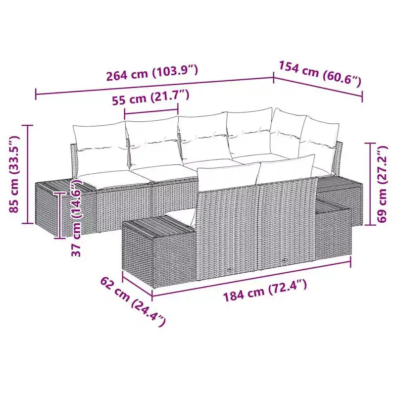 vidaXL Salon de jardin avec coussins 7 pcs Résine tressée marron