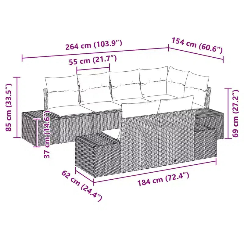 vidaXL Salon de jardin avec coussins 7 pcs Résine tressée marron