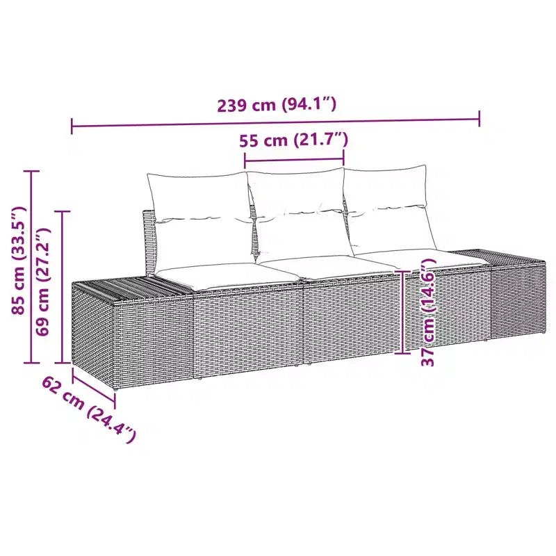 vidaXL Salon de jardin 3 pcs Résine tressée Marron