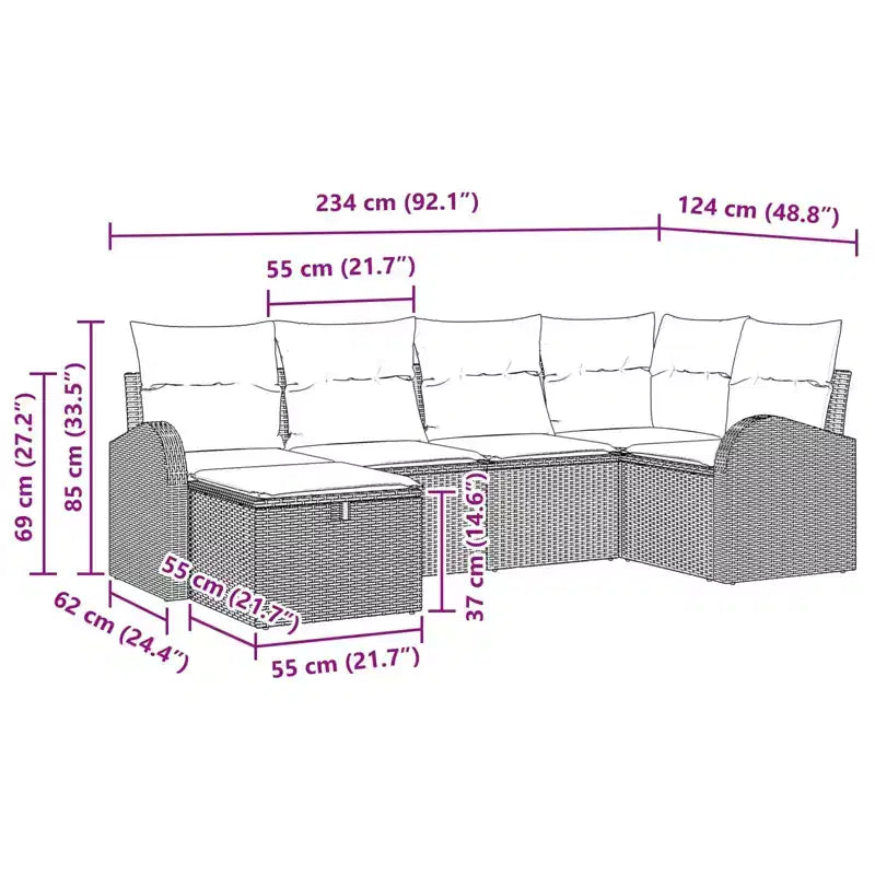 vidaXL Salon de jardin 6 pcs marron et rouge 234 x 124 x 85 cm