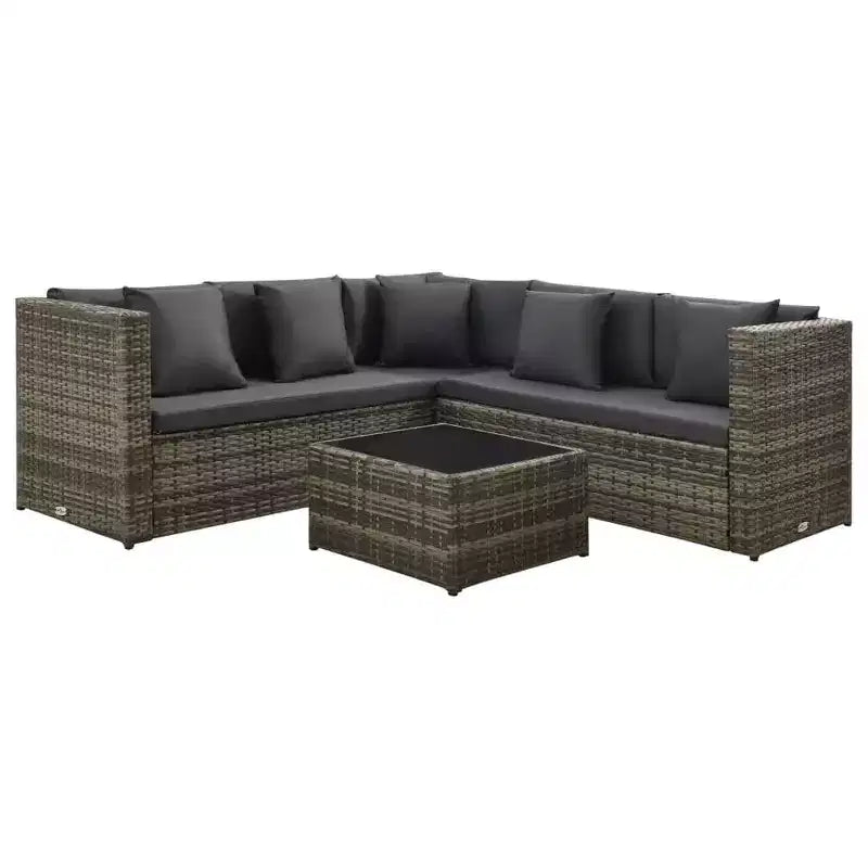 vidaXL Salon de jardin 4 pièces avec canapé modulable et table basse en rotin - Marron