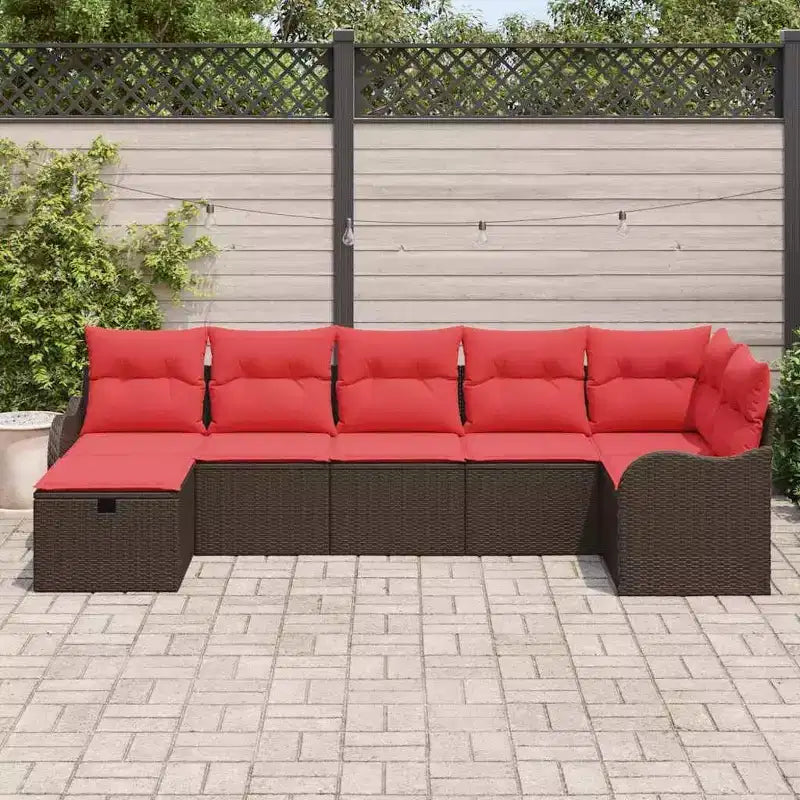 vidaXL Salon de jardin 7 pcs Marron et rouge 287,5 x 122,5 x 85 cm - Marron et rouge sans table