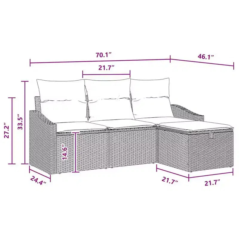 vidaXL Salon de jardin avec coussins 4 pcs Résine tressée marron - Rouge marron