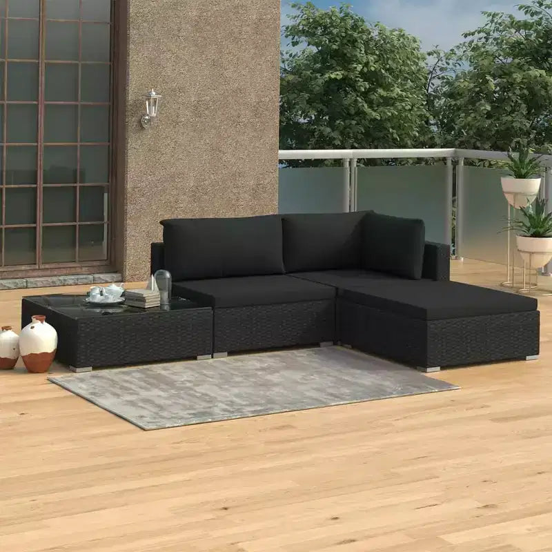 vidaXL Salon de jardin 4 pièces avec canapé modulable et table en résine tressée - Gris