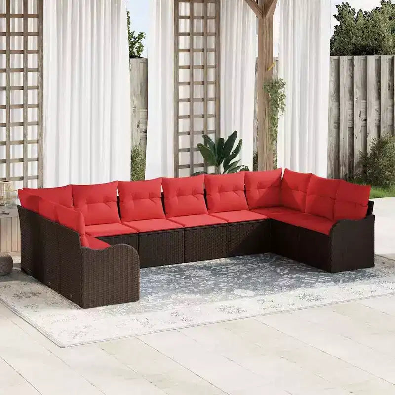 vidaXL Salon de jardin avec coussins 10 pcs Résine tressée marron