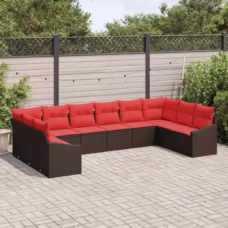 vidaXL Salon de jardin avec coussins 10 pcs Résine tressée marron