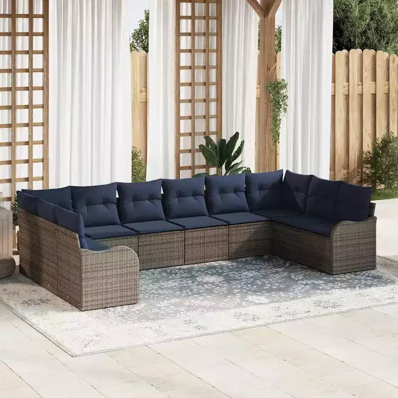 vidaXL Salon de jardin avec coussins 10 pcs Résine tressée marron