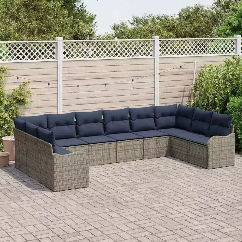 vidaXL Salon de jardin avec coussins 10 pcs Résine tressée marron