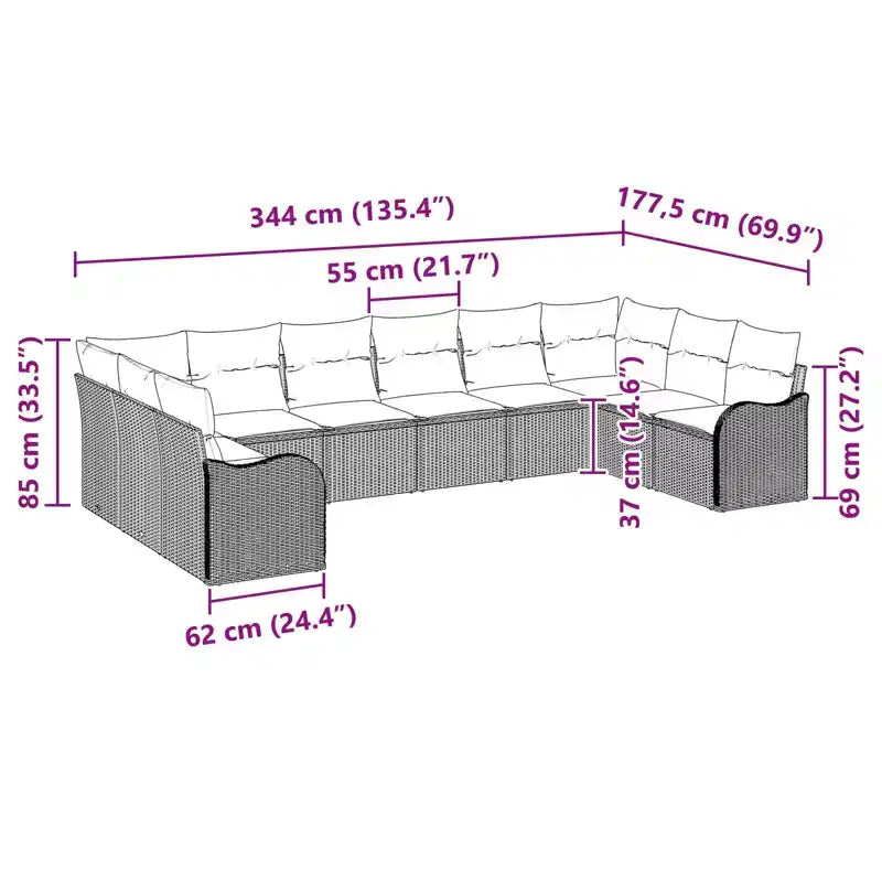 vidaXL Salon de jardin avec coussins 10 pcs Résine tressée marron