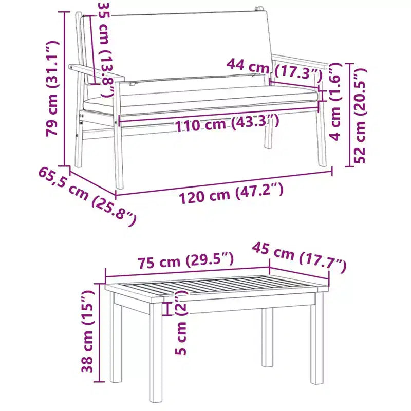 vidaXL Salon de jardin 4 pcs Marron 75 x 45 x 38cm Bois d'acacia massif