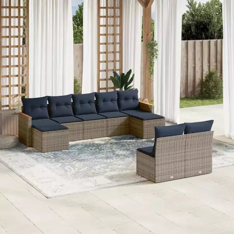 vidaXL Salon de jardin noir et bleu