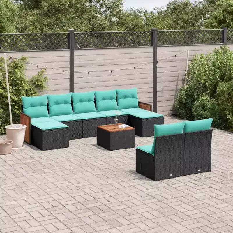 vidaXL Salon de jardin noir et bleu