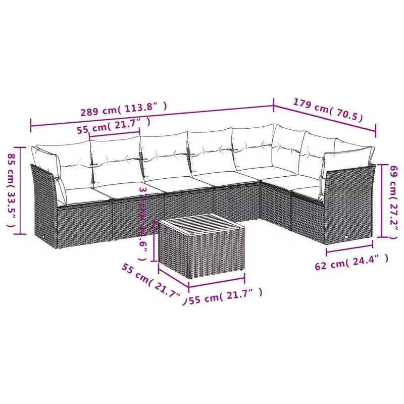 vidaXL Salon de jardin avec coussins 8 pièces en résine tressée