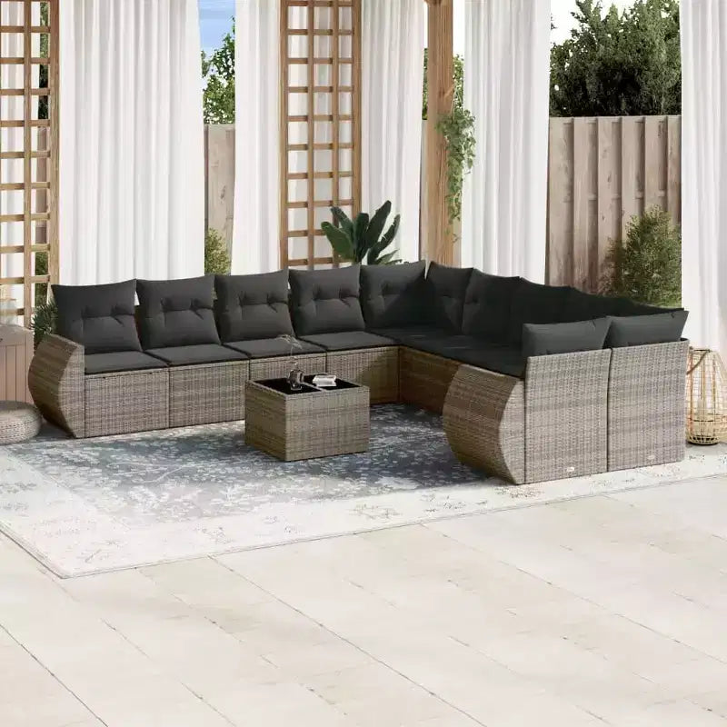 vidaXL Salon de jardin 11 pièces avec coussins en résine tressée gris