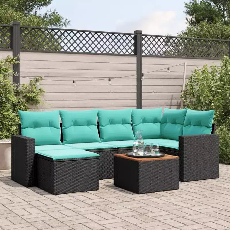 vidaXL Salon de jardin 7 pièces avec coussins, résine tressée gris