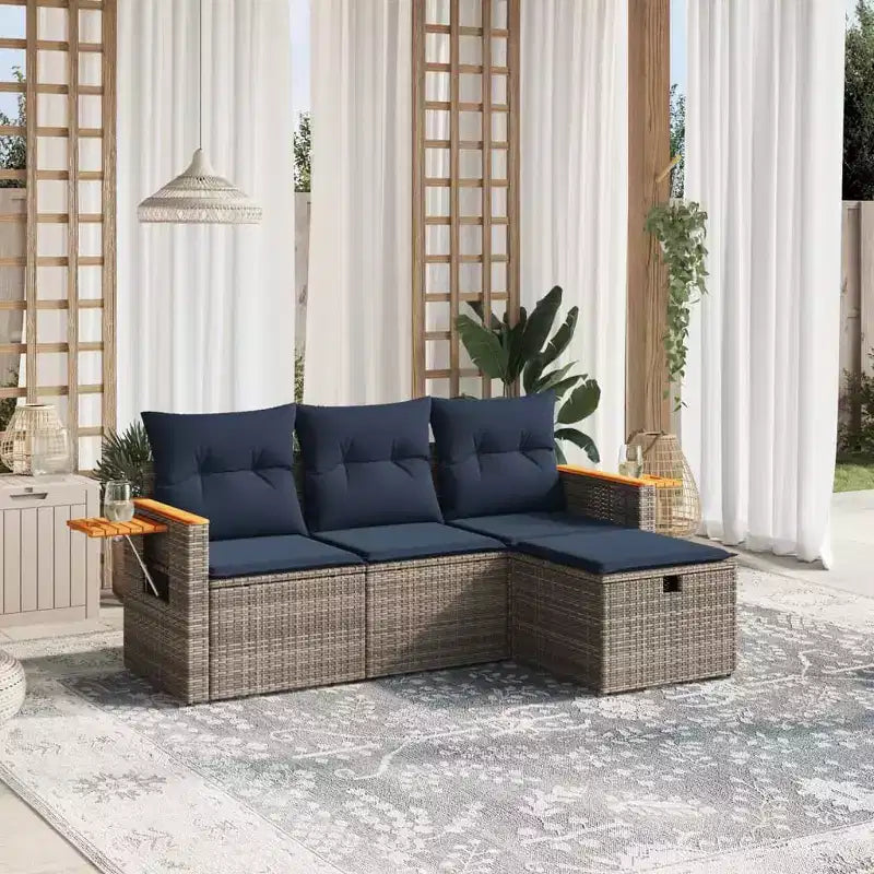 vidaXL Salon de jardin 4 pièces en résine tressée avec coussins