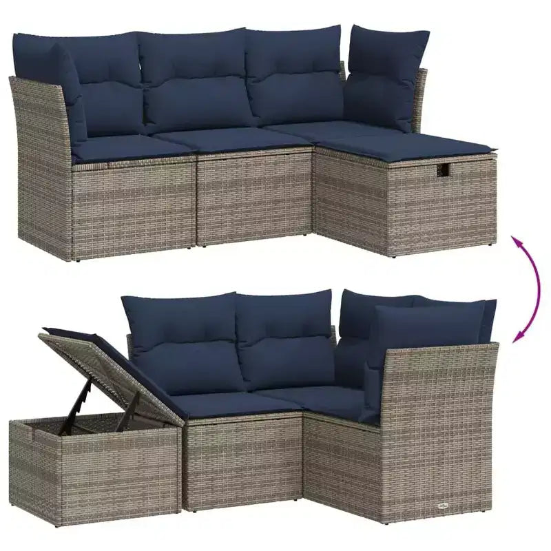 vidaXL Salon de jardin 4 pièces en résine tressée avec coussins
