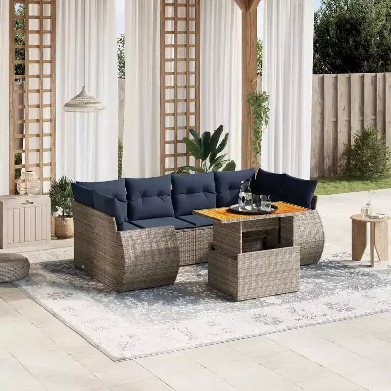 vidaXL Salon de jardin avec coussins Mobilier d'extérieur 7 pièces en résine tressée