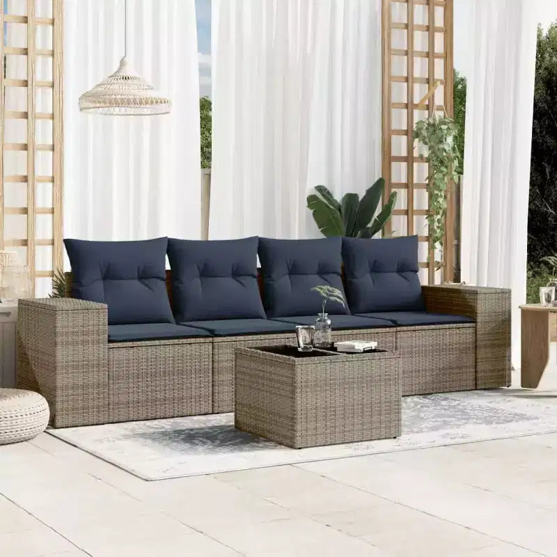 vidaXL Ensemble de canapés de jardin 5 pcs avec coussins résine tressée gris
