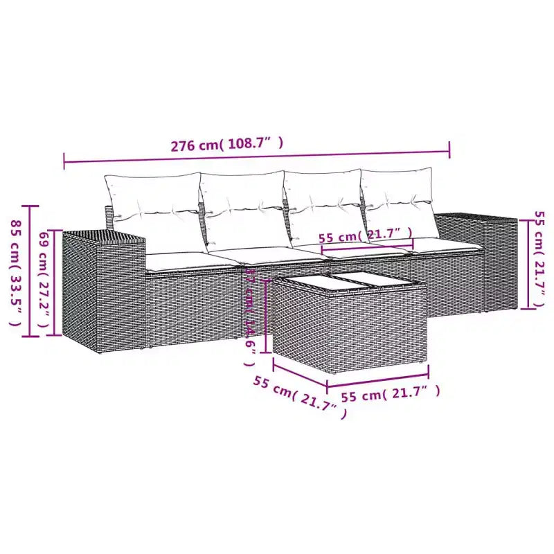 vidaXL Ensemble de canapés de jardin 5 pcs avec coussins résine tressée gris