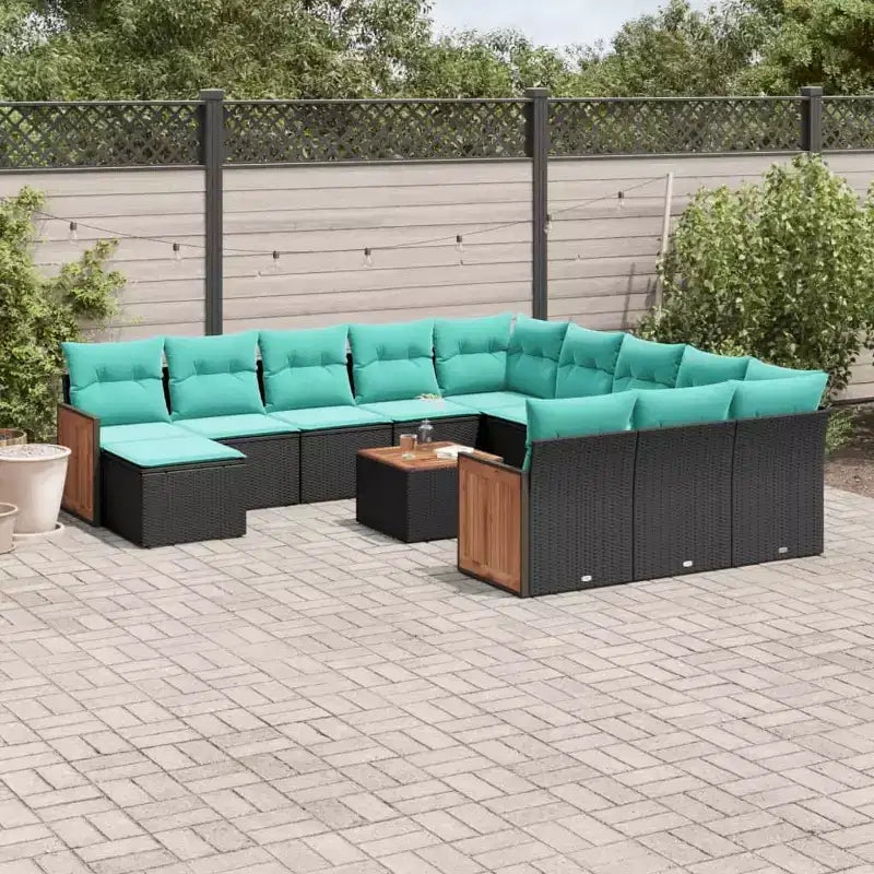 vidaXL Ensemble de canapés de jardin 13 pièces avec coussins résine tressée noir