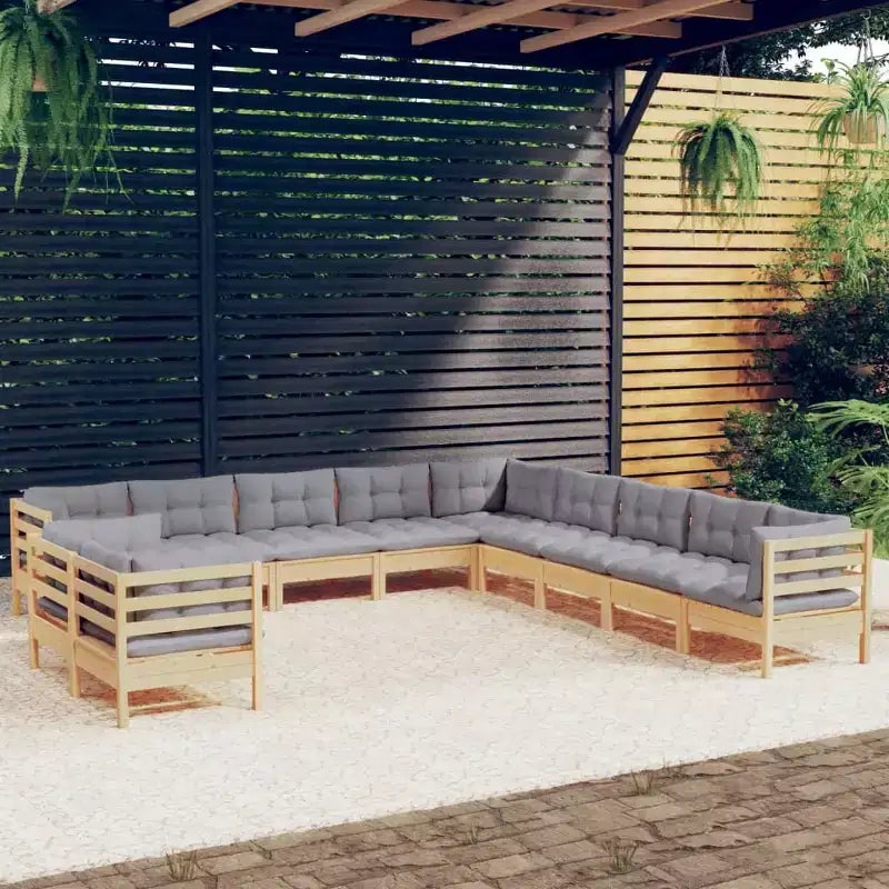 vidaXL Salon de jardin 11 pièces avec coussins gris en pin massif