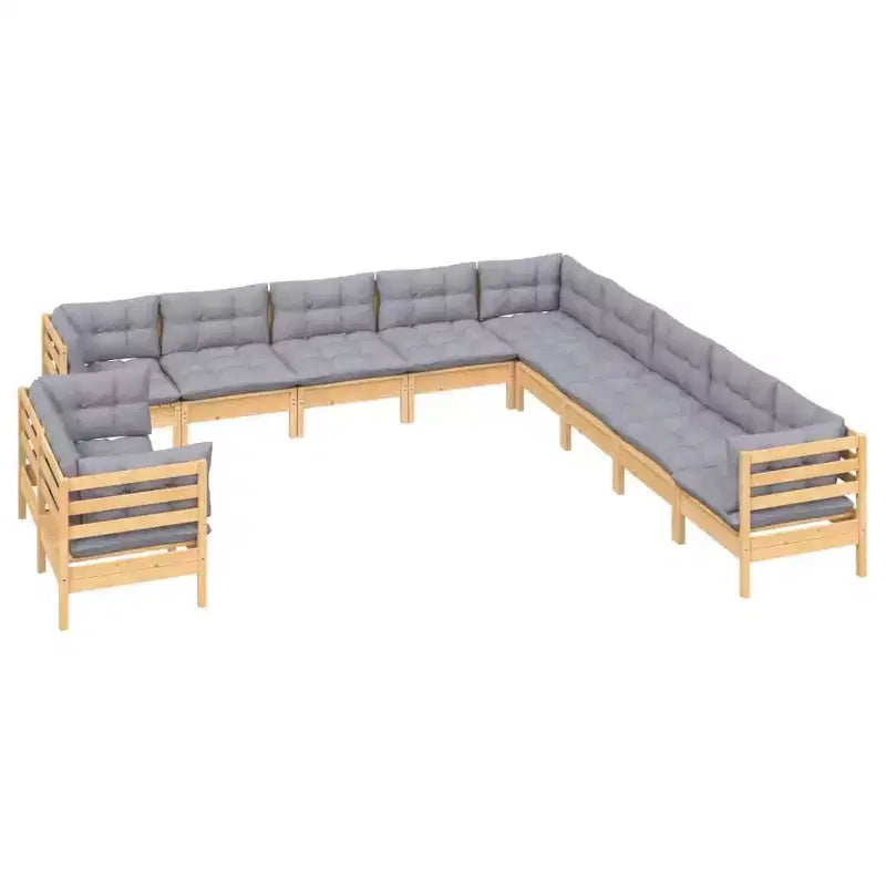 vidaXL Salon de jardin 11 pièces avec coussins gris en pin massif