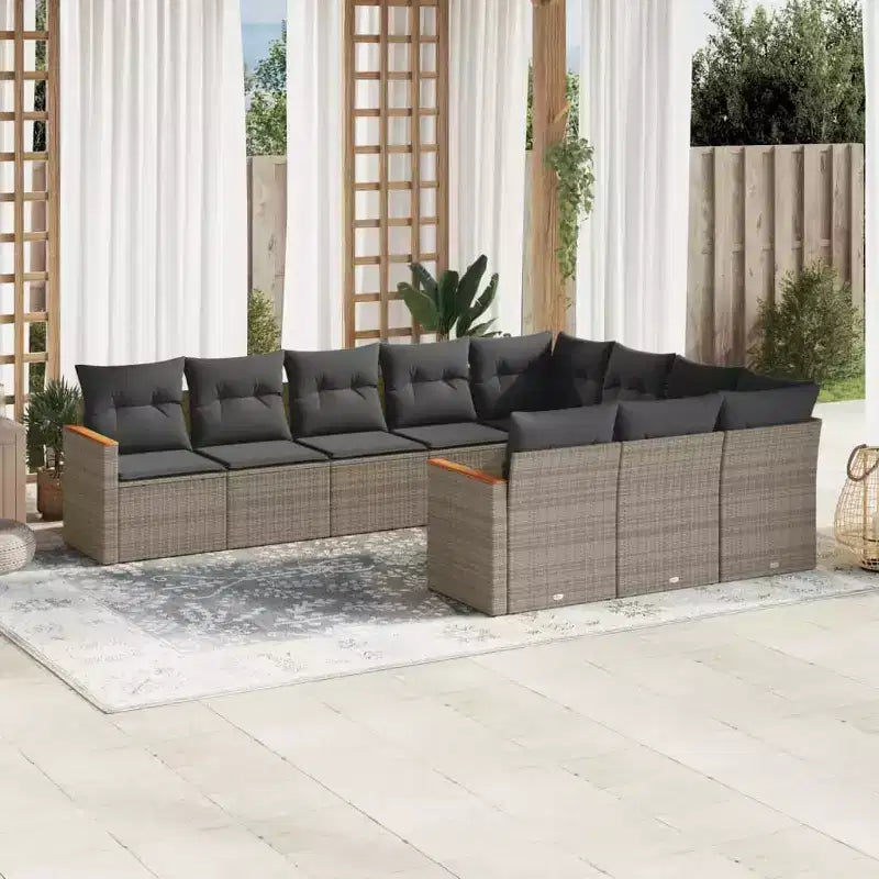 vidaXL Salon de jardin 10 places avec coussins en résine tressée, canapé d'extérieur modulaire, plusieurs couleurs et modèles